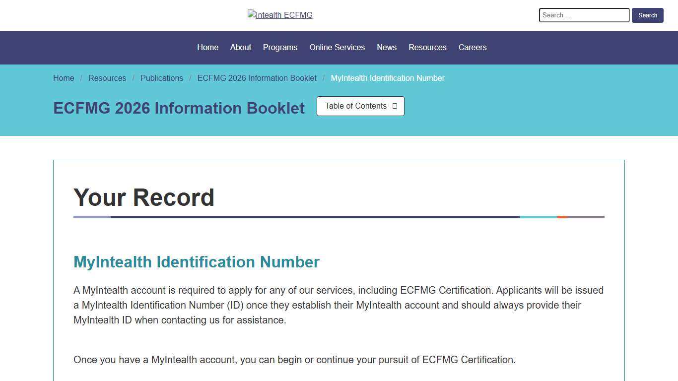 ECFMG 2026 Information Booklet - MyIntealth Identification Number